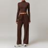Zechuang Women's High Waist Slim Fit Wide Leg Sports Sweater Suit - Comfortable Long Sleeve Running Set