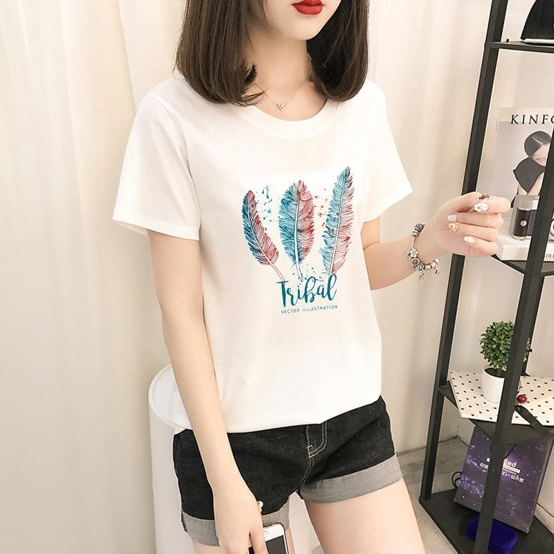 GMXIA Short Sleeve T-shirt Women Loose Ins Women's Crewneck Base Shirt