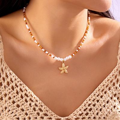 Collana con Ciondolo Stella Marina in Perline di Riso Bohemien per Donna Fatta a Mano Perla Sintetica Collana a Girocollo con Perline Colorate Gioielli Estivi da Spiaggia