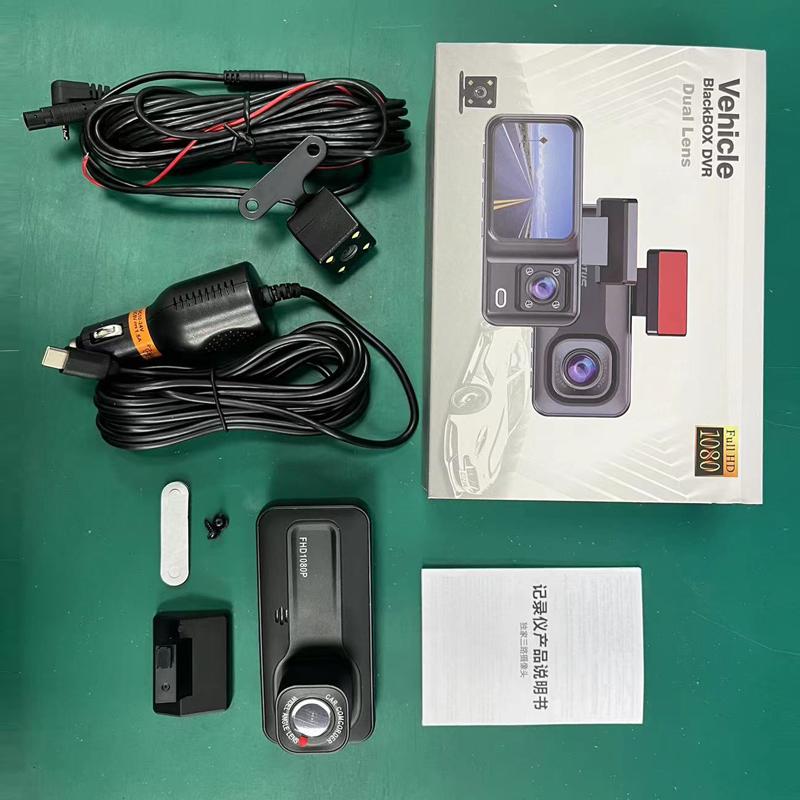 3 Camera Lens Car DVR 3-Channel Dash Cam HD 1080P Dash Camera Dual Lens Dashcam Video Recorder 2.0 inch IPS Screen