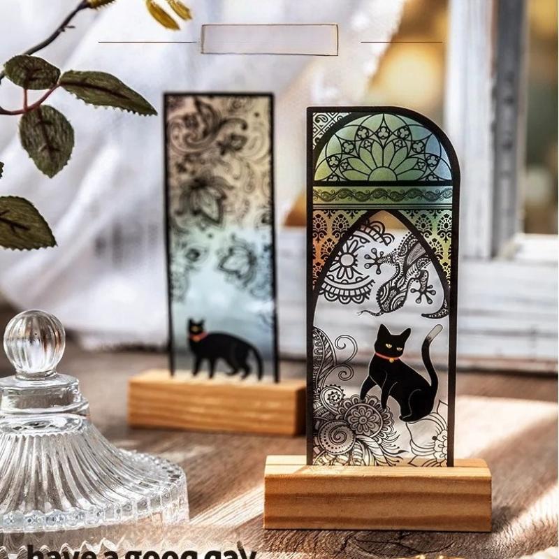 6 Pcs PET Bookmarks Black Cat Pattern Page Markers Page Clips Bookmark for Student Office Reading Stationery