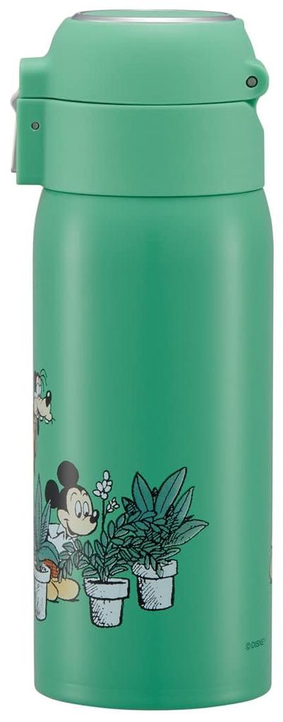 Skater Straw Mug Insulated Stainless Steel Water Disney Mickey Mouse Green Bottle, 350ml, Bottle, World, One-Touch Open, STOT3ST-A