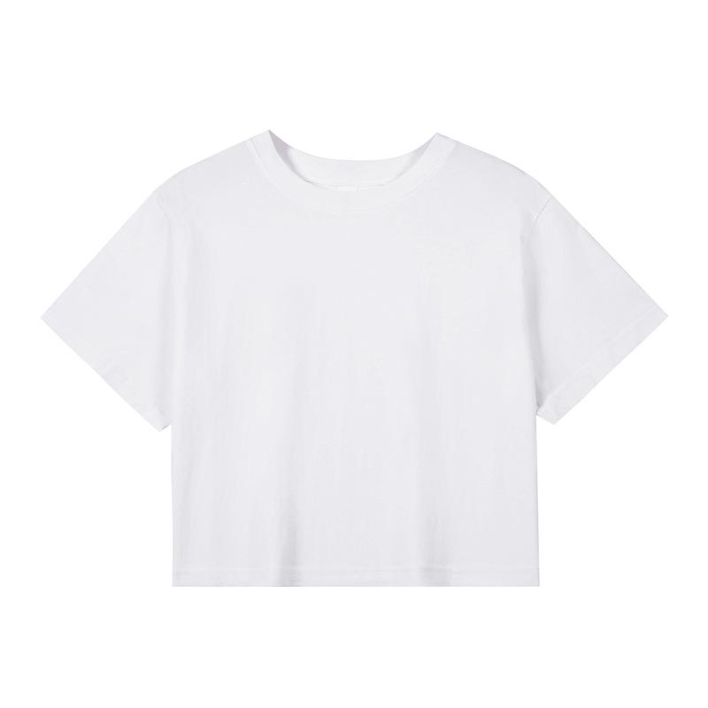 Women's Pure Cotton Cropped T-Shirt - Summer Breathable, Solid White, Short-Sleeve