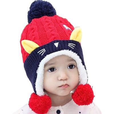 Winter Toddler Baby Boys Girls Cartoon Knitting Caps with Ball Kids Headwrap Cute Cat Ear Infant Cap.