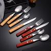 5Pcs Wooden Handle Cutlery Set 304 Stainless Steel Rivet Dinnerware Wood Handle Spoon Knife Fork Dinner Tableware Set Kitchen