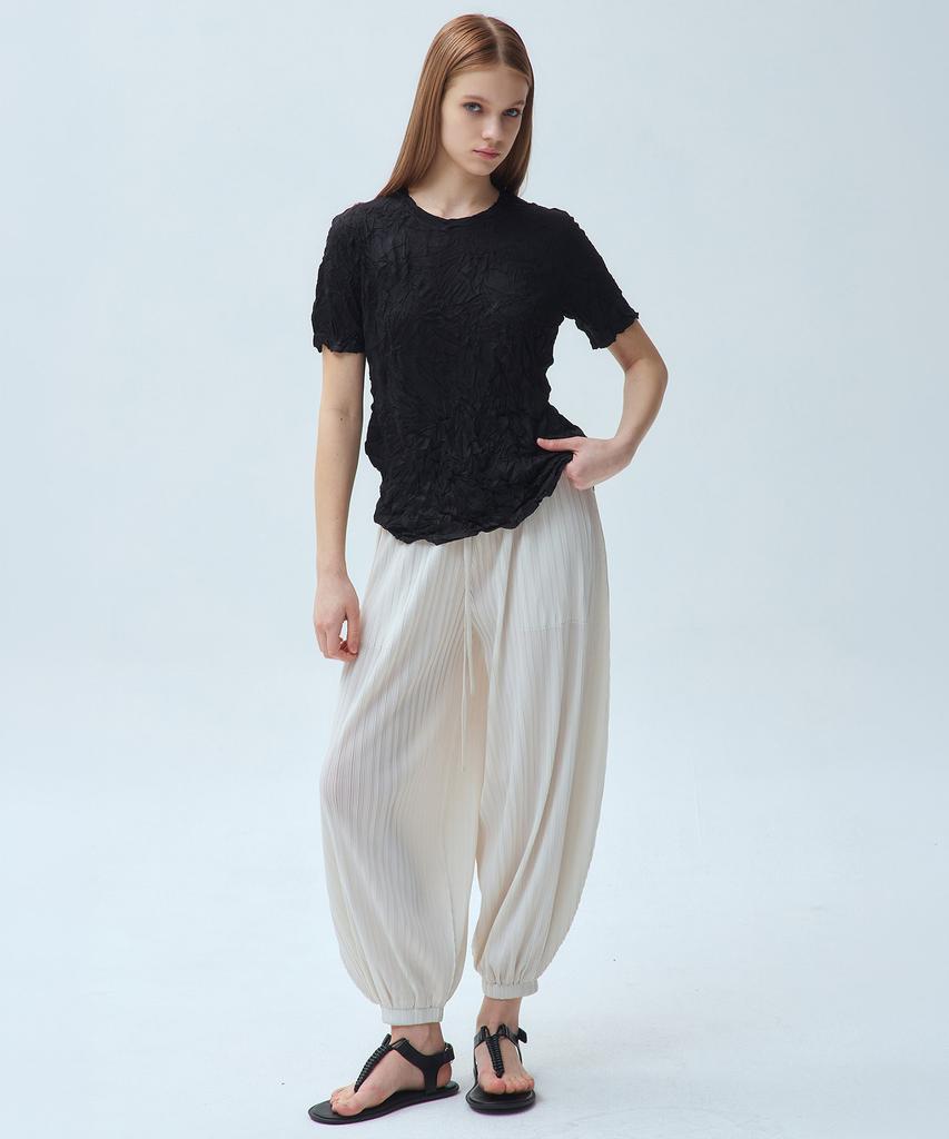 Waiowai Crease Pleated Short Sleeve T-Shirt_2 Colors