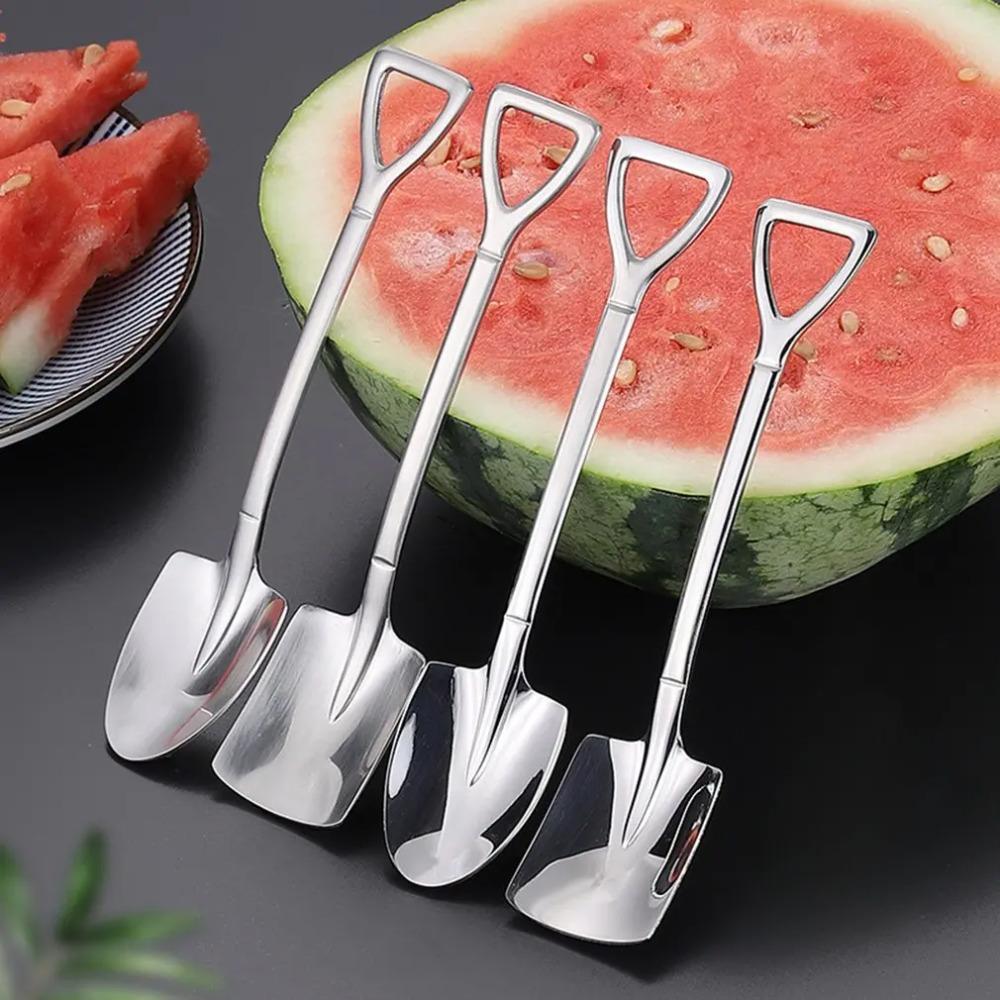 20pcs Creative Shovel Coffee Spoon Stainless Steel Shovel Shape Dessert Spoon Fruit Watermelon Ice Cream Cake Spoons Kitchen Tableware