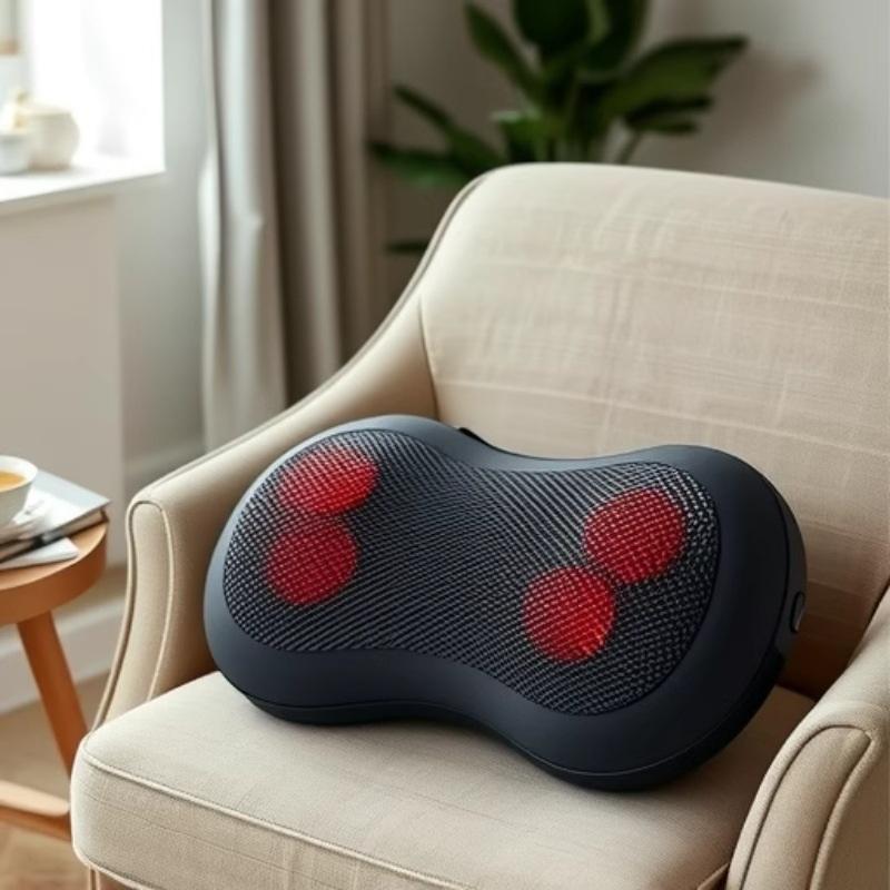 Portable 4D Heated Shiatsu Massager Pillow Ergonomic Neck Back Muscle Soreness Relief for Home Car Travel Office