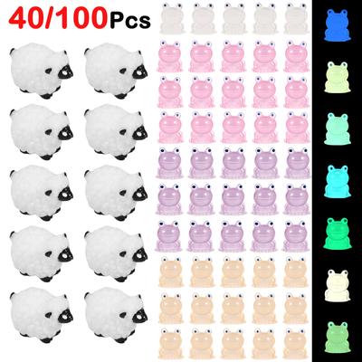 40/100Pcs Garden Mini Resin Landscape Sculpture Decoration Sheep & Luminous Frogs DIY Micro Decor For Home Tabletop Decor