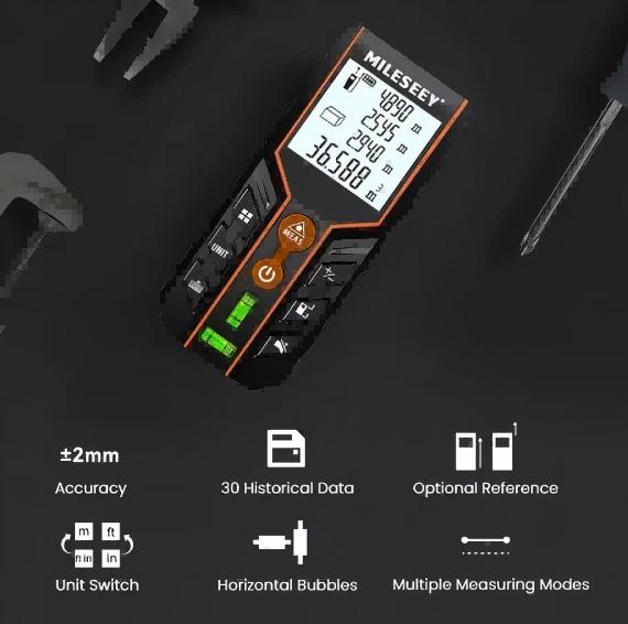 Mileseey Telemetru laser D2 Laser Trena, ruletă laser de înaltă calitate, 40M, 60M, 80M, 100M, 120M