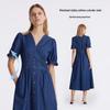 GOELIA Women's Cool-touch Denim V-neck Midi Dress