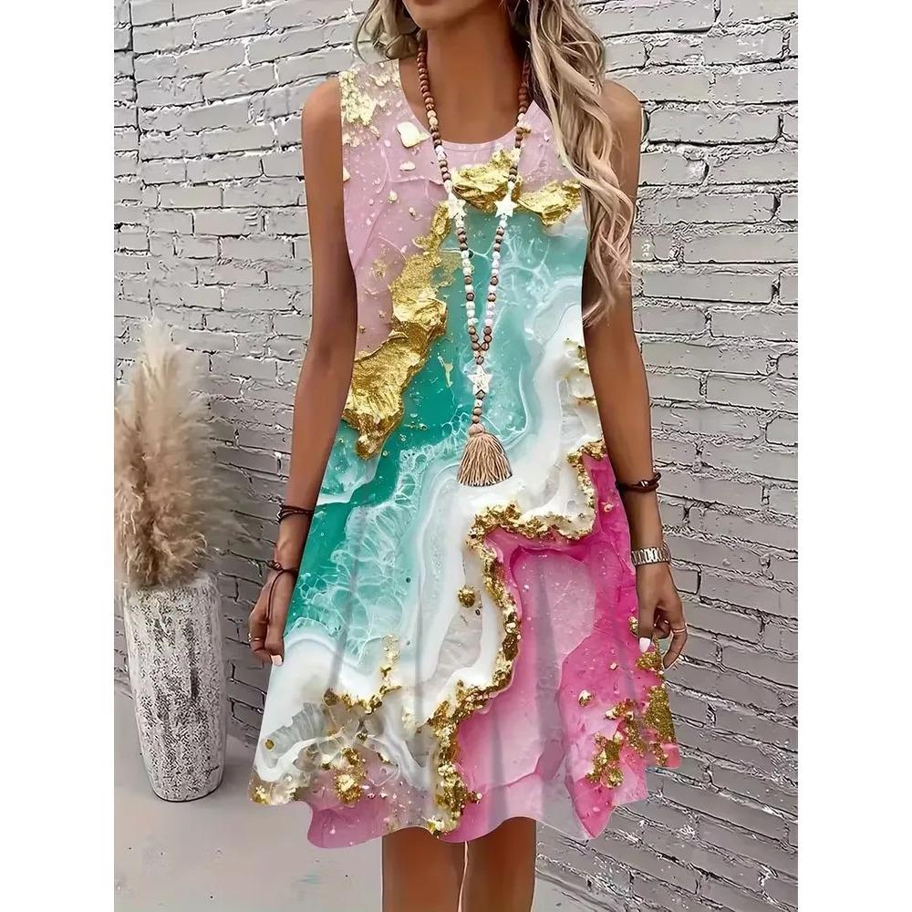 Women's Dresses 3D Floral Printed Ladies Elegant Casual Sleeveless Dresses Fashion Plus Size Casual Comfortable Soft Breathable Women Mini Dress