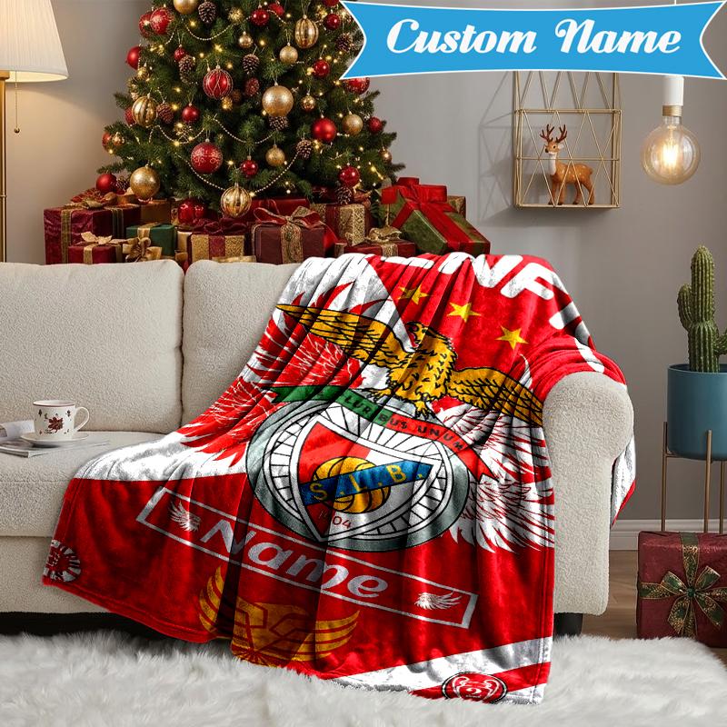Custom Name Benfica Football Crest Blanket Lightweight Ideal Bedding Blanket Perfect for Travel, Camping, Living Rooms, Sofas, Christmas Gift