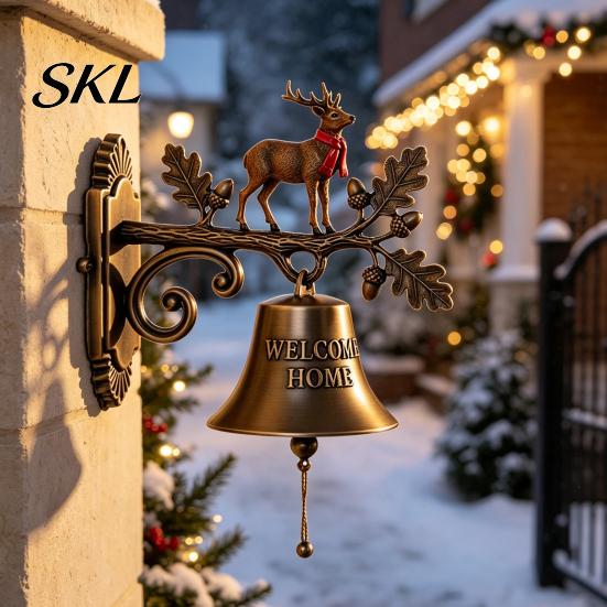 Unique Garden Ornaments Christmas Theme Welcome Doorbell, Vintage Metal Resin Hanging Door Bell, Decorative Indoor Living Room Decor Wall Mount
