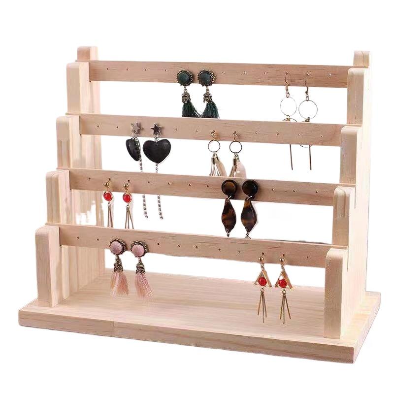 Solid Wood Jewelry Display Rack Multilayer Earrings Show Stand Jewellery Storage Shelf Large Capacity Eardrop Organizer Holder