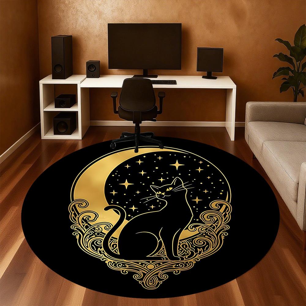 1pc Cat Moon Round Chair Mat Area Rug - Non-Slip, Floor Mat for Office, Bedroom, and Indoor Decor C1125402
