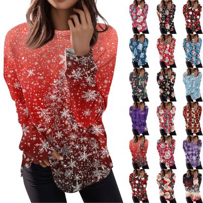 Pull-over décontracté à manches longues et col rond pour femme