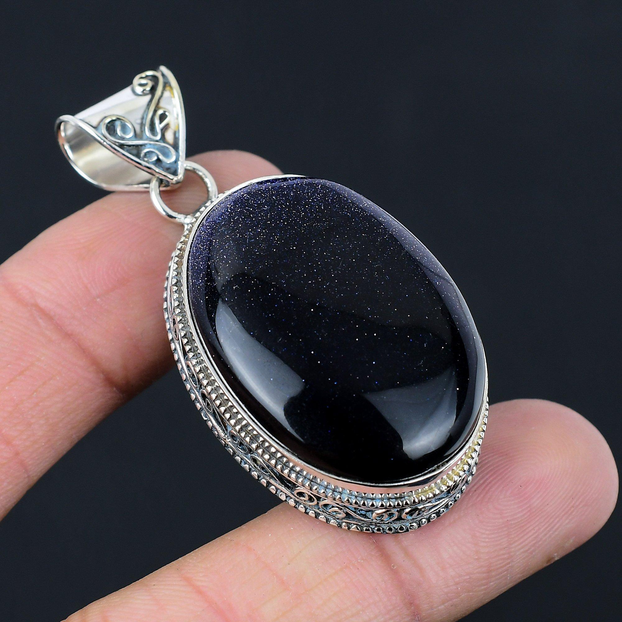 Daughters Day Deal Oval Blue Sunstone Stone Handmade New Pendant Sterling Silver