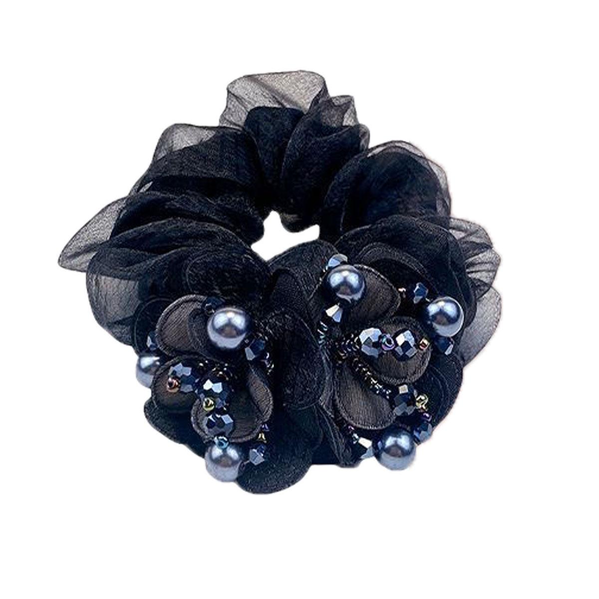 

Elegant Floral Organza Hair Scrunchie for Women, Beaded Decor Hair Tie, Vintage Brown Hair Accessory for Bun, Perfect for Daily Use
