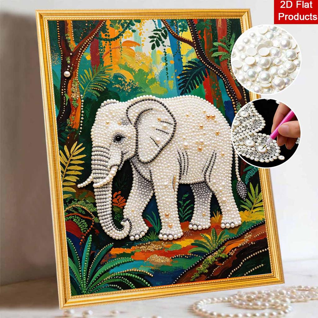 5D Round Pearl Painting Kit Majestic Elephant Pattern DIY Handmade Rhinestone Art Home Interior Decor Gift