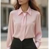 Women's Tie Decor Point Collar Long Sleeve Blouse Solid Color Satin French Style Shirt For Office Commute Wear