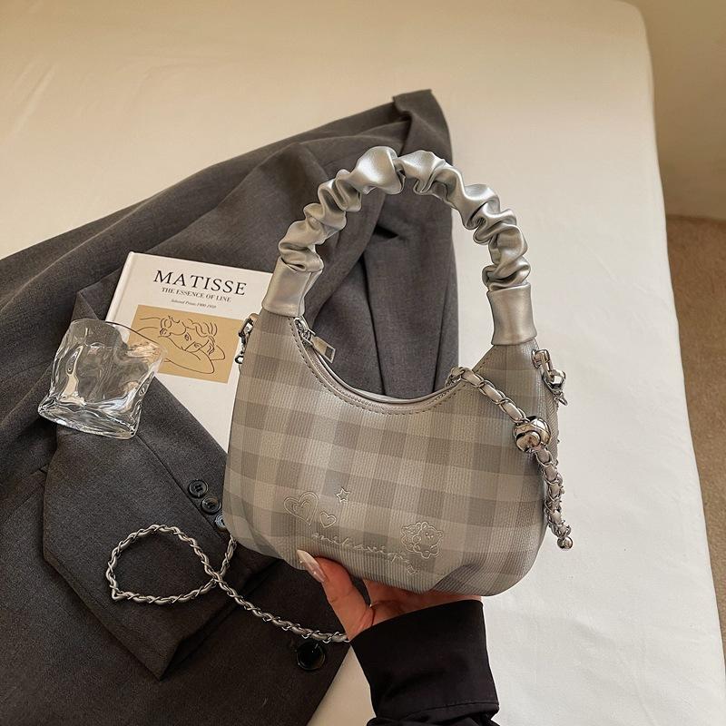 

Premium bag women s summer new fashion plaid chain messenger bag pleated portable dumpling bag