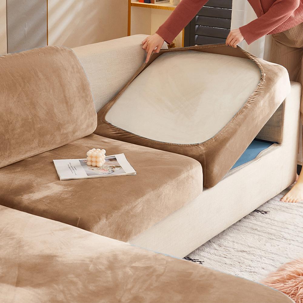 Luxury Velvet Sofa Covers Super Soft Sofa Seat Cushion Covers Solid Living Room Stretch Sofa Couch Case Home Decor Washable Pets