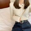 Women Tight Knit Sweater Comfortable Long Sleeve Knitted Pullover Top with Button O Neck for Spring Autumn