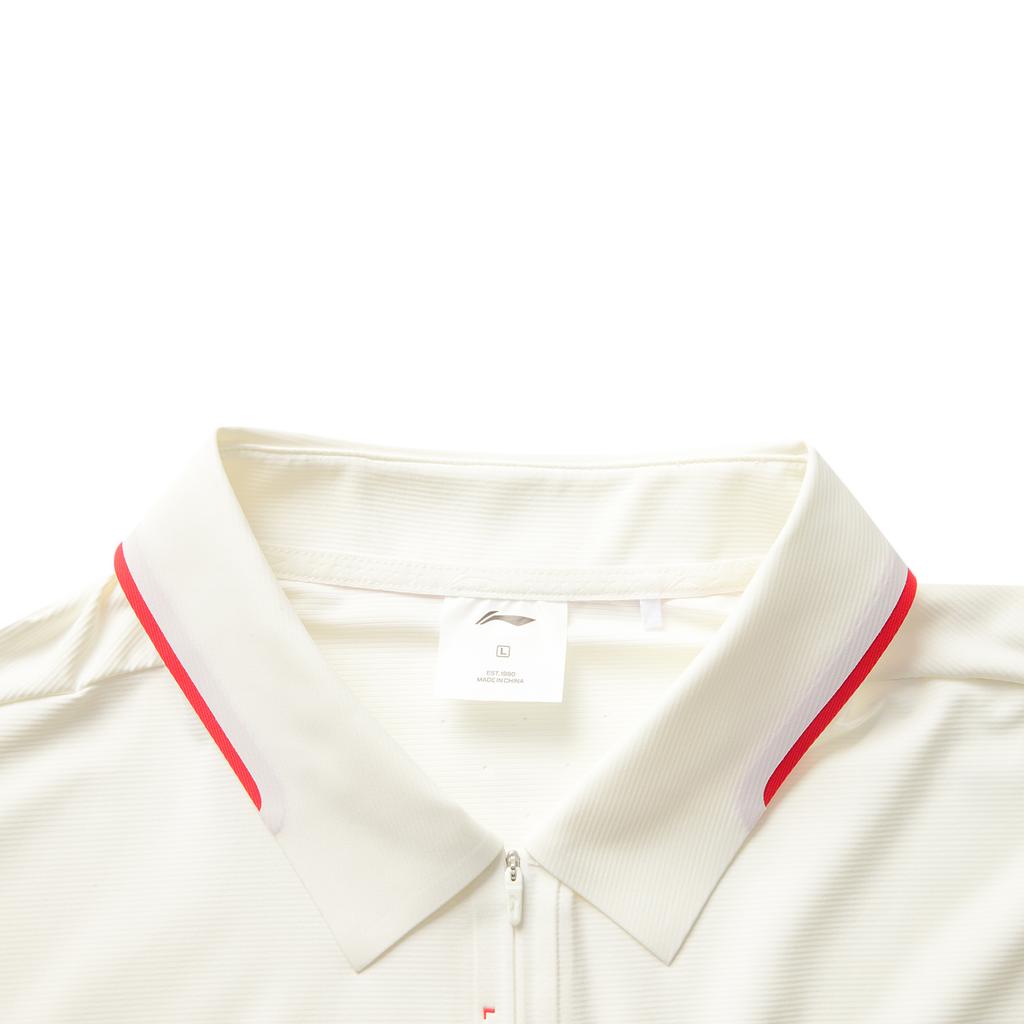 Li Ning Fitness Series Gespleißtes Weiches Bequemes Atmungsaktives Vielseitiges Kurzarm-Poloshirt Herrenoberteile Champagner-Weiß APLV525-1