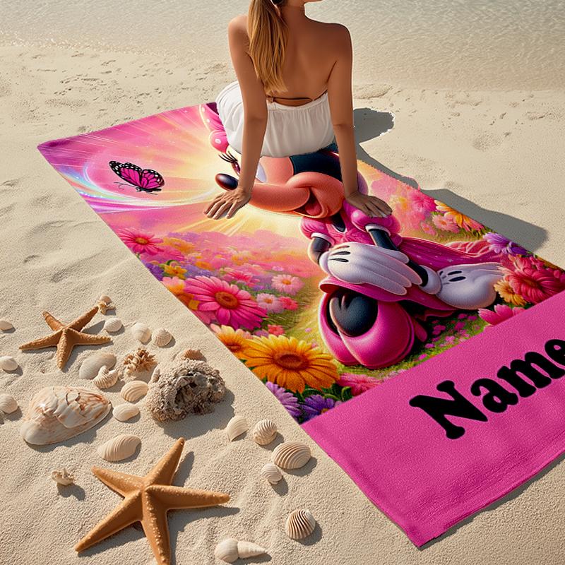 Custom Name Ultra-Soft Beach Towel with Minnie Theme,Ideal for Pool - Camping, Diving - Perfect Travel Essential, Vibrant Beach Towel.