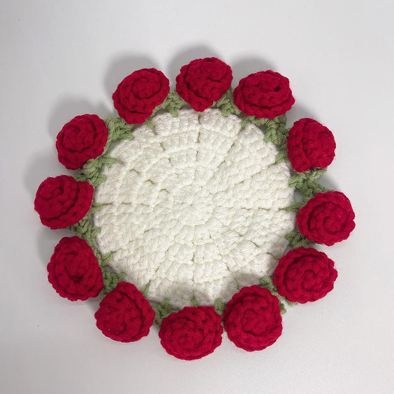 Finished product new cute wind ins small flower coaster placemat thermal insulation mat handmade wool crochet