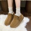 Fashion Metal Buckle Snow Boots Winter New Round Toe Spliced Suede Platform Anti-slip Wear-resistant Flat Cotton Boots