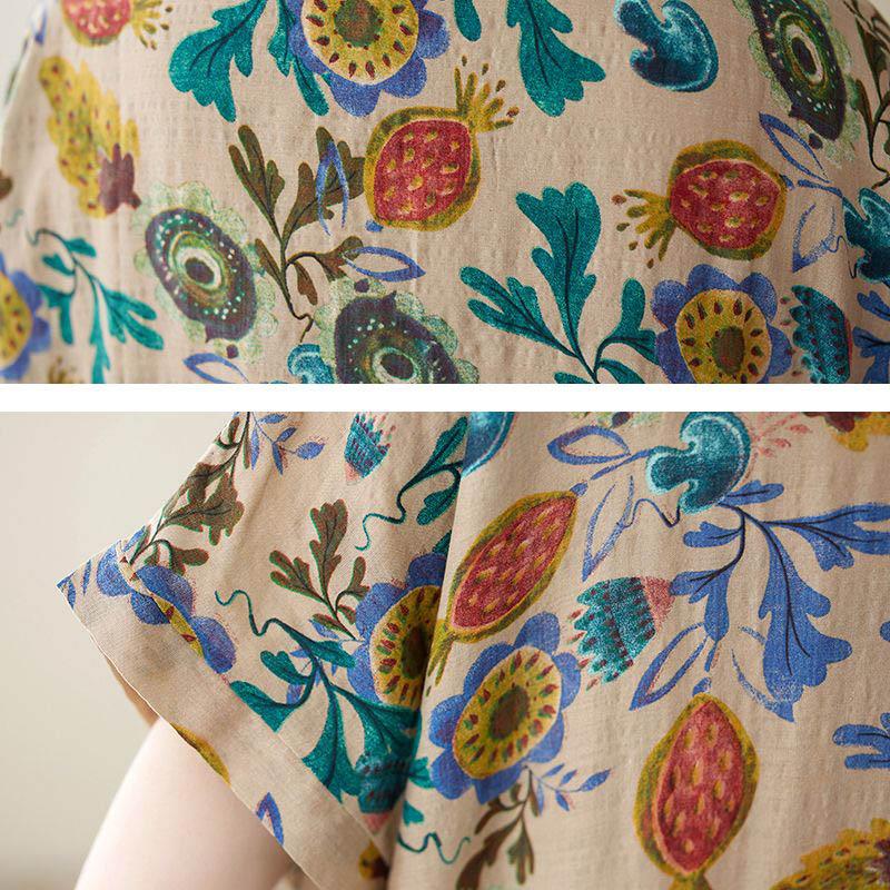 Oversized Dresses Summer Women Printing Loose Cotton Linen Long Dresses Large Hem Summer Women Long Dresses