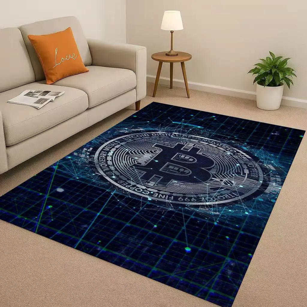 HD Rich BTC Bitcoin Circuit Board Art Cartoon Living Room Non-Slip Area Rug Carpet for Bedroom Playroom Sofa,Home Decor Doormat