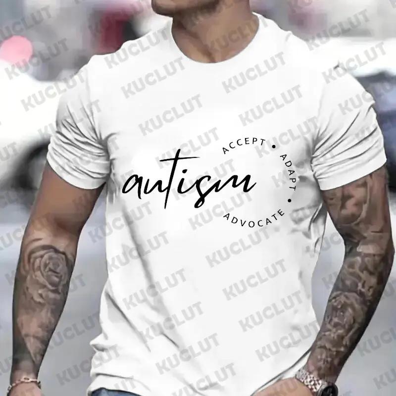 

Мужские футболки Футболки для осведомленности об аутизме Графическая одежда Футболка с принтом Y2K Мода Мужская футболка с надписью Autism Accept Мужские топы в стиле уличной одежды XXXXXL золотой
