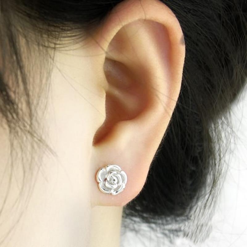 Buyee 925 Sterling Silver Female Stud Earring Elegant Rose Flower Small Earring for Women Fashion Fine Jewelry Earring Gift