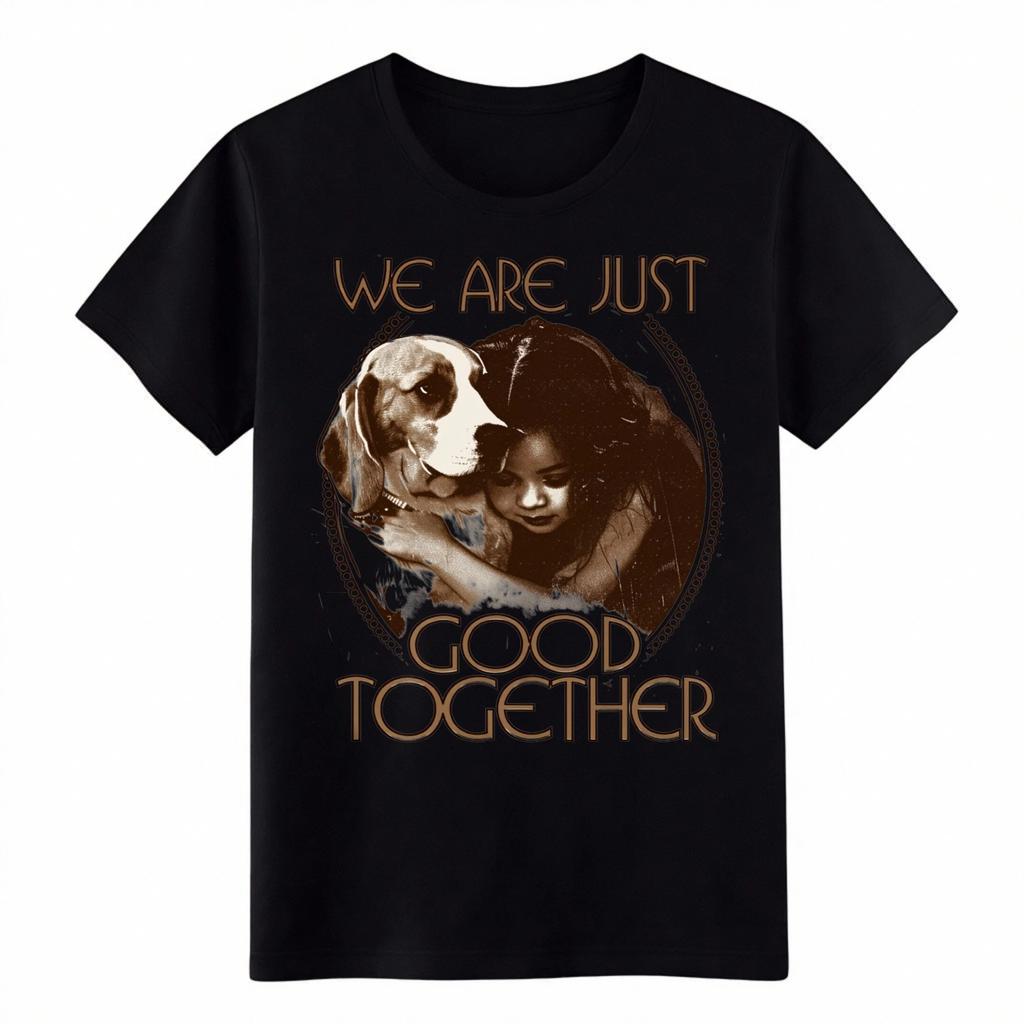 Unisex Vintage Dog Lover Girl & Beagle Dog Pet Graphic T-Shirt Casual Cotton Tee
