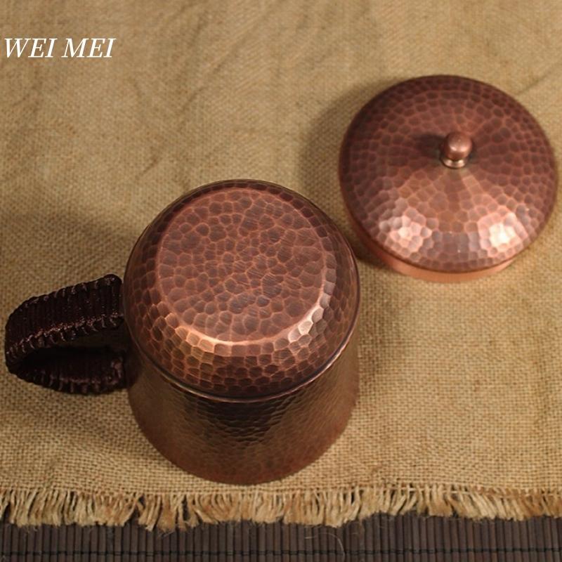 1Pcs Handcrafted Vintage Copper Coffee Mug,Thickened With Lid Camping Cold Drink Cup,Hammer Texture Woven Tea Cup Tableware