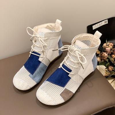 New Spring and Autumn Flat Heel Boots, Single Boots, Flat Round Toe, Short Tube Hollow Mesh Boots, Women's Boots Sandals