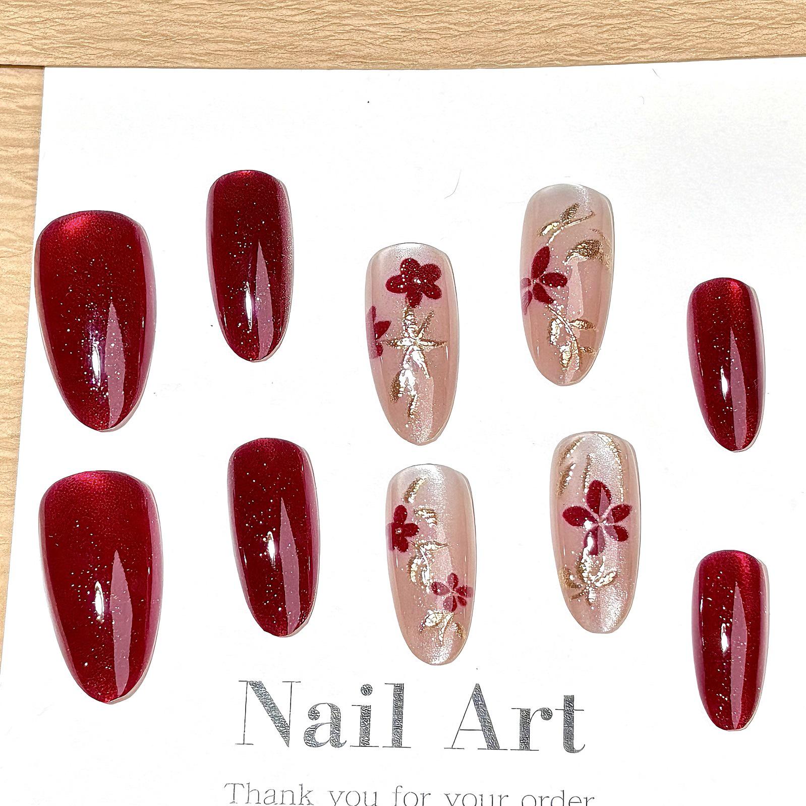 

2025 Spring Amaryllis Wearable Plum Blossom Cat Eye Nail Art Patches