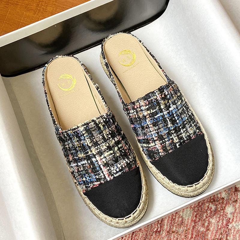 Fashion Round Toe Colorful Knitting Slippers Women Straw Pattern Fisherman Shoes Female Espadrilles Slides Cozy Summer Outdoor Slippers