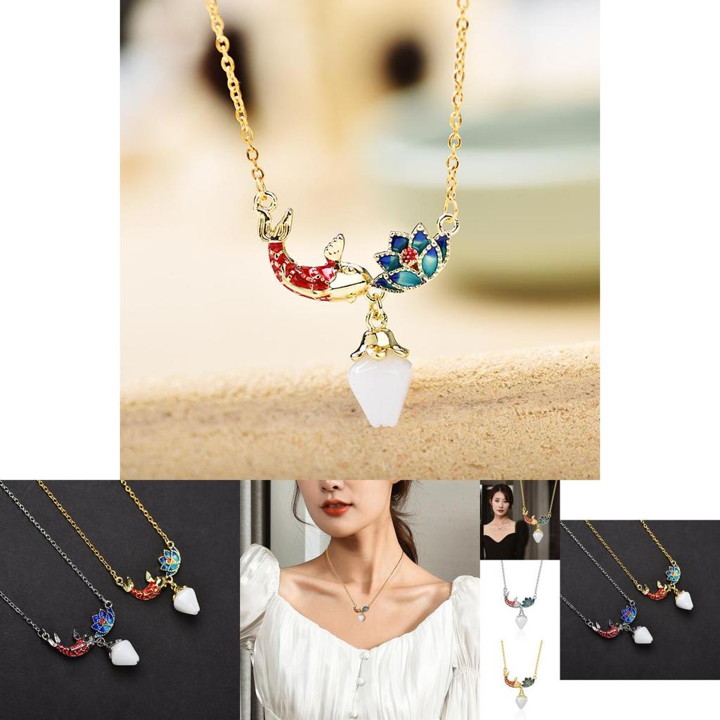 Exquisite Floral Design Koi Lotus Pendant Necklace For Women In Gold And Silver Colors