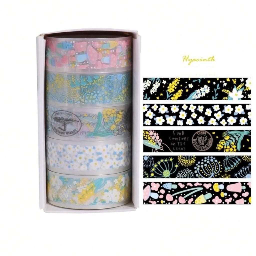 5 Rolls Of 1.8" * 3.23" Cute Transparent Midsummer Daisy Decorative Stickers DIY Materials And Paper Tapes