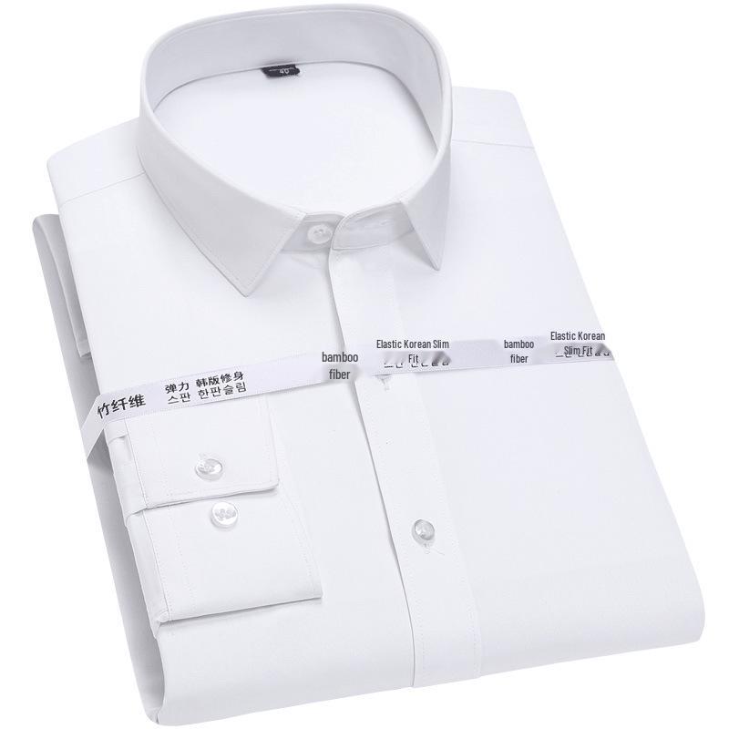 Golden Shield Men's Long Sleeve Non-Iron Bamboo Fiber White Shirt - Business Formal