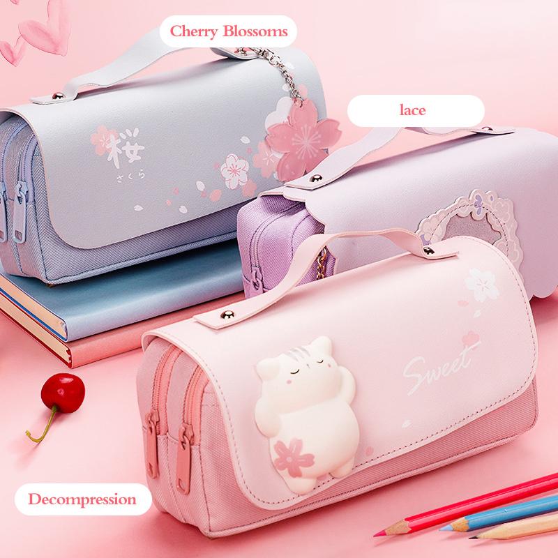 Roztomilá kočka dekompresní dvouvrstvý penál přenosný dívčí kawaii psací potřeby