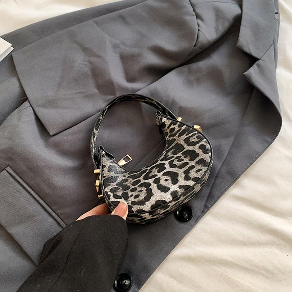 

Small Leopard Print Handheld Bag Y2K PU Leather Handbag Fashion Mini Hobo Bag Daily чорний