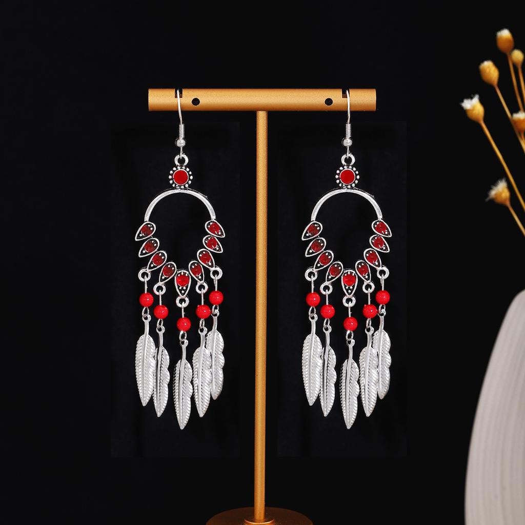 Bohemian Ethnic Style Oval Earrings, Retro Tourist Attractions Ethnic Minority Fringed Beaded Earrings