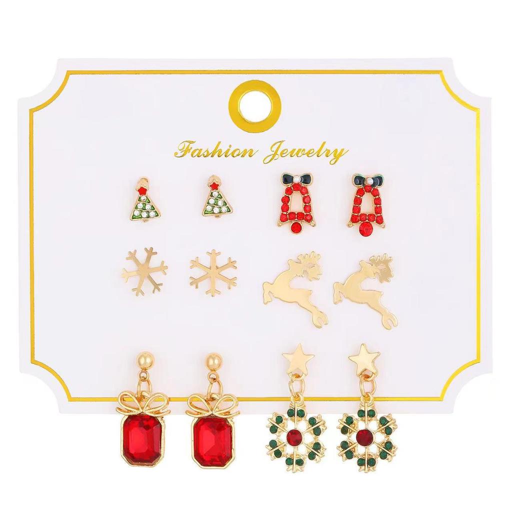 Festive Christmas Earrings Set: Creative Reindeer, Snowflake & Santa Claus Studs for Women