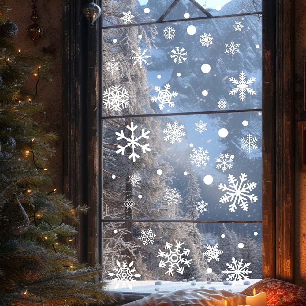 1set PVC Window Static Stickers Rectangle for Window Decoration Snowflake 200x300mm 9pcs/set