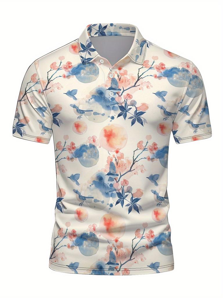 Men'S Short-Sleeve Polo Shirt with Flat Digital Print Pattern - No Texture